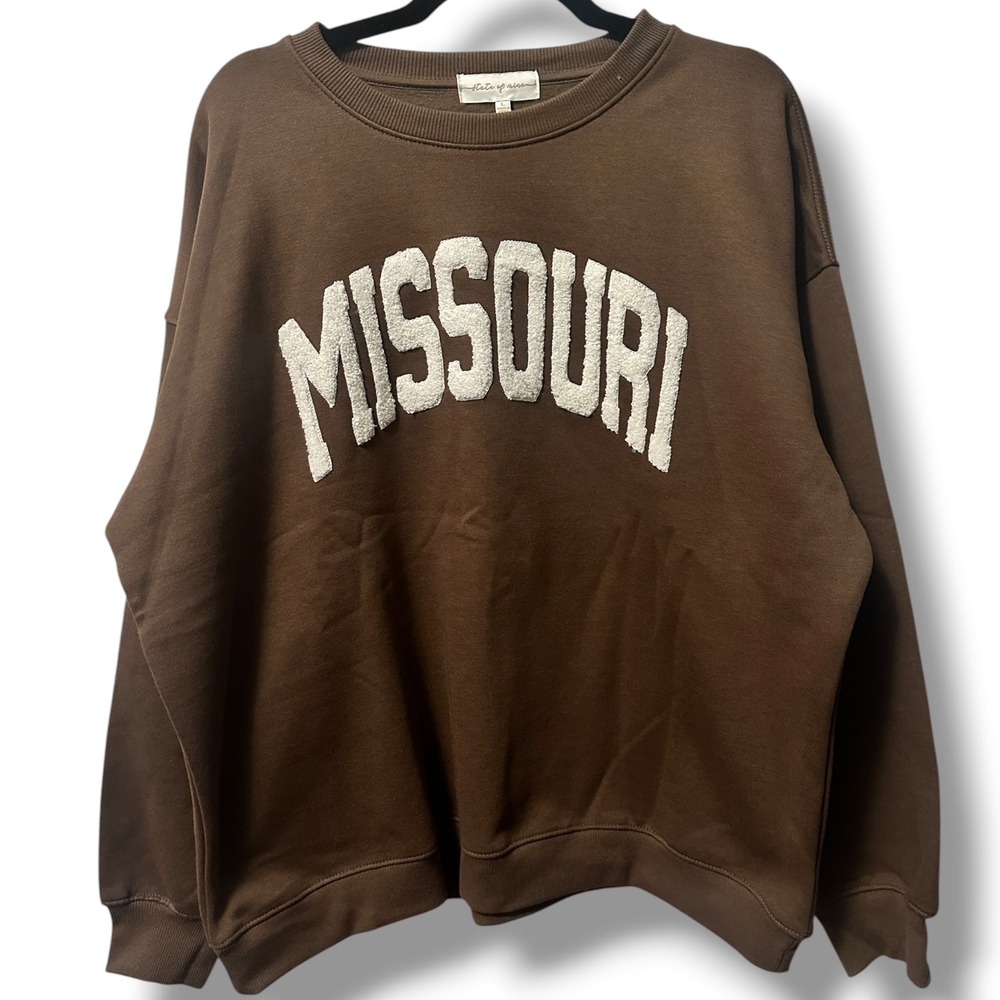 State of Mine Missouri Brown Chenille‎ Graphic Crewneck Sweatshirt L Comfy NEW